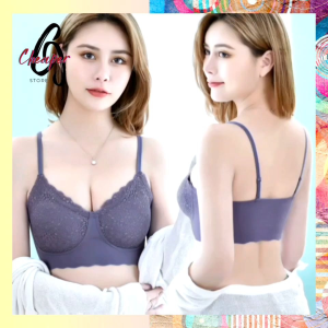 Women Lace Latex Gypsophila Gather Wireless Bra