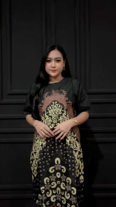 baju dress batik natal terbaru motif v hitam