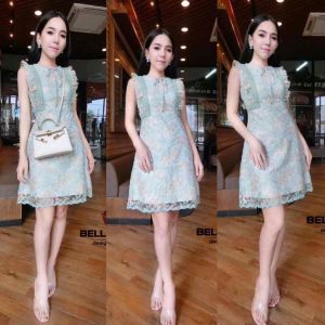 ‼️พร้อมส่ง🛵💨‼️(S-L)BELLA ROSE🎯Dress : มินิเดรส ลูกไม้นิ่มงานปัก สีเขียวพาสเทล สวยหวานน่ารัก