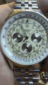 Đồng hồ nam JOUIR 2006 QUARTZmáy Nhậtsize 415-44mm cả númchạy full 6 kim 1 cốtKim 2 lịch và kim 24hmặt vàng chanhđáy xoáy chống nước 5 ATM dây thép không gỉ khóa zin