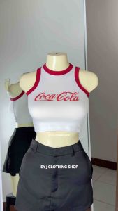 BUY 1 + GET 2 FREE (3PCS) Harlie Cola Racerback Bodycon Fitted Ringer Crop Top for Women Comfortable Womenswear