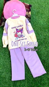 Set Anak Perempuan Setelan Kuromi Celana Cargo Anak Cewek Usia 1-12 Tahun