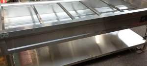 เตาอุ่นอาหารไฟฟ้า 6 ช่อง เตาอุ่นแกงแบบตั้งอุณหภูมิได้ ถาดอุ่นอาหาร อุ่นร้อน ถาดหลุมใส่สลัด พร้อมขาตั้งและชั้นวางของ Bain Marie BM-6F