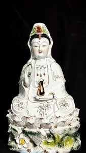 [ CAO 35 CM  40 CM ] TƯỢNG PHẬT QUAN ÂM MEN SỨ - ĐẾ XANH