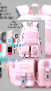 Tas ransel anak perempuan remaja SD SMP model BEAUTY gratis botol minum jam tangan kipas angin mini gantungan tas bunga tas ransel sekolah