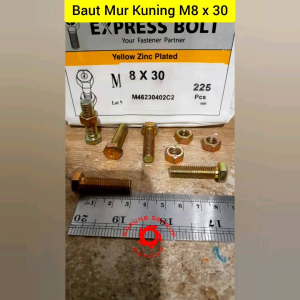 (2 pcs) Baut Mur Kuning 8x30 / Baut Kuning M8 / BMK / Baut Hexagon