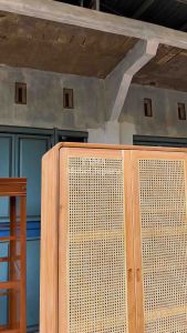 LEMARI PAKAIAN ROTAN MINIMALIS | 2 Pintu Webbing | Kayu Jati Mebel Jepara