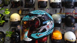 Mũ bảo hiểm 3/4 KLT tem KYT MOTO RACING XANH NGỌC 2 Kính tiện lợi Helmet