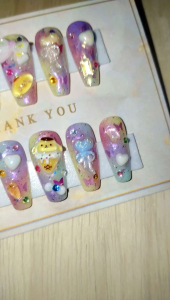 เล็บปลอมpvc.เจลแท้ เล็บpvc.พร้อมแปะฟรีกาวตะไบ เล็บทรงบัลเล่ยาวกลางm แต่งอะไหล่ *รับไซต์อื่นแจ้งที่ช่องแชทค่ะ