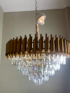 good jaya lighting lampu gantung crystal 50cm modern import aluminium