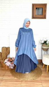 LONG TUNIK ADA SAKU AYLIN BY CUTETRIK TERBARU PAKAIAN LONG TUNIK ANAK PEREMPUAN MULAI 10 TAHUN WARNA BIRU SIMPEL CASUAL CANTIK BAJU ATASAN PANJANG REMAJA