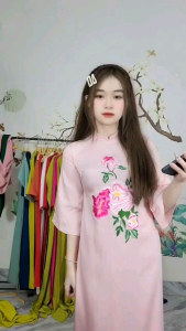 set áo dài thêu xuân 2024 hồng phấn