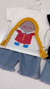 [0-5th] SETELAN ANAK PEREMPUAN KAOS KATUN CELANA SOFT DENIM (KEPANG)