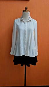 atasan kemeja wanita putih bw H&M cewek S M lengan panjang MEWAH cute studed kerah