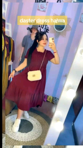 midi dress wanita dewasa crinkle polos premium viral kekinian