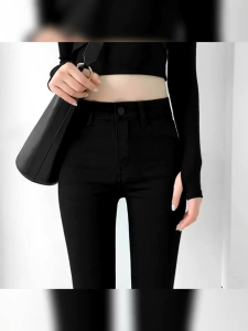 Skinny Cotton Black High Waist for women