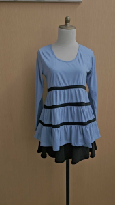 atasan kaos wanita biru model umpak M cewek lengan panjang blouse cute