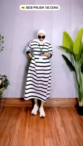 KAOS MIDI DRESS WANITA PREMIUM MOTIF SALUR KAOS COMBAD