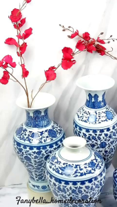 Pajangan Meja Vas Bunga Keramik Guci Porselen Biru Putih Import Dekorasi Rumah