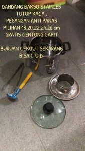 Dandang Bakso Stainless Tebal Tutup Kaca 20cm Lengkap Centong Capit COD