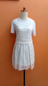 mini midi dress wanita lace putih YIXINYA cewek M cute lengan pendek remaja dewasa