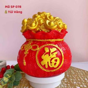 (22x18x18cm) 💰 Túi vàng chiêu Tài 财 nạp Phúc 福- Mã SP 078 Heo đất phong thuỷ Tài Lộc cho gia chủ thêm nhiều may mắn