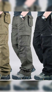 Mens Cargo Work Pants 6 Pocket Premium Cotton Straight Cut Trendy Viral