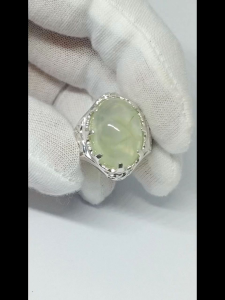 ★Cincin Batu Prehnite Asli ★18.25CT★Silver 925 Ori★葡萄石银戒指