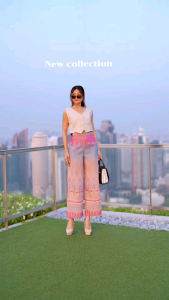 กางเกงผ้าไทย กางเกงผ้าไทยประยุคต์ ขาคุณนาย ทรงเอ เบาๆ ทอลายอัดกาว ทรงทันสมัย งานผ้าทอลาย ทรงสวยเอวฟิคซิปข้าง