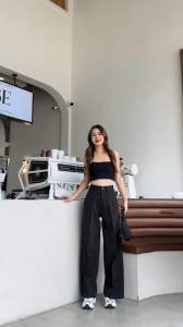 รุ่นใหม่ กางเกงขายาวรุ่นทรงกระบอก ลายริ้ว รุ่นกระดูม ผ้าไอด้า