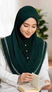 Sulam Crosia Instant Tudung Sarung 2 Layer Chiffon Scuba Awning | Trendy Viral Hijab