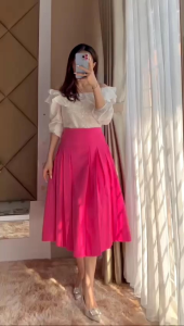 2282 COD (HANYA ROK ) REALPICT ROK MIDI / MAXI POLOS WANITA KEKINIAN CATTON LINEN IMPORT PREMIUM