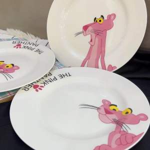 (Bundle Sales)8 inches cute creative super cute cartoon ceramic plate plate microwave dinner plate daily household vegetable plate 3 packs