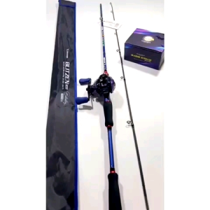 Set Joran Pancing BC Casting Biru Shikari Blitzen 180 dan Reel Seahawk Bass Strike