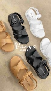 BELLEZA VANYA Sepatu Sandal Wanita Silang Warna Hitam Sendal Beleza Wedges Model Anyaman Strap Tali Belakang Hak 4cm Belezza Official Store