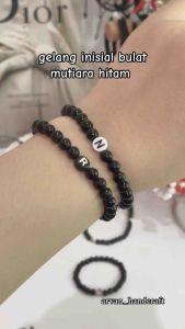Gelang Inisial Bulat Mutiara Hitam // Gelang Mutiara Hitam Inisial Huruf Model Simpul