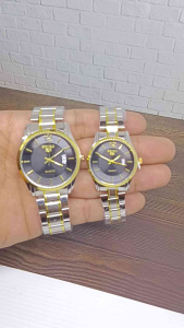 JAM TANGAN RANTAI TANGGAL CUOPLE COMBINASI HITAM WATER RESISTANT