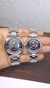 JAM TANGAN RANTAI TANGGAL CUOPLE SILVER BLACK WATER RESISTANT