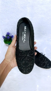 💥คัชชูลูกไม้เชือกถักโครเชต์ #ส้นแบน ตกแต่งด้วยโบว์ น่ารักๆด้านหน้า