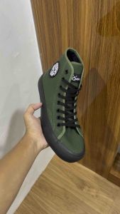 Sneaker pria wanita - Sepatu Quiferstep Army Black high Flat shoes sneakers tinggi army hitam spatu kanvas kasual terbaru