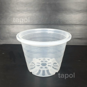 กระถางพลาสติกใส ขนาด 8 นิ้ว ทำจากพลาสติกเกรดดี  มีน้ำหนักเบา รูก้นกระถางระบายน้ำ เห็นรากได้ชัดเจน