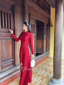 Áo dài gấm hoa gió đỏ đô truyền thống Chaang may sẵn áo dài cưới cô dâu cao cấp dự tiệc sự kiện lễ tết đẹp ADC731