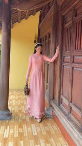 Áo dài truyền thống gấm hoa gió hồng cam Chaang may sẵn áo dài cô giáo trẻ trung niên dự tiệc cưới hỏi lễ tết đẹp ADC731