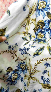 Bahan Kain Pure Linen Premium Motif Bunga Harga 05m