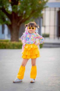 เซ็ต 2 ชิ้น กางเกงกระโปรง+เสื้อแขนเบิ้ลรูดข้าง ลายครายเบบี้น่ารักๆ(ผ้ายีนส์แท้ เนื้อหนา)