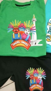 setelan baju anak laki-laki perempuan baju kaos anak laki-laki perempuan motif monas Jakarta ondel ondel umur 2-10 tahun bahan katun