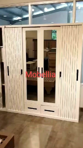 Lemari Besi 4 Pintu Geser Putih Minimalis