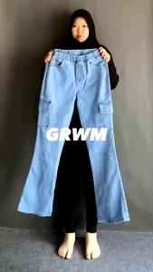 Zora Jeans Cutbray Cargo pinggang Karet Nyaman dipakai