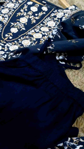 JM Couture Navy blue embroidered Kurta with Pants with dupatta