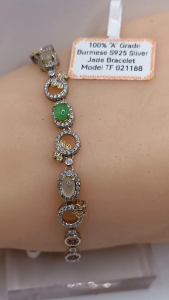 🌹100% Authentic Brand New Set "A" grade Burmese S925 sterling silver zirconia diamonds frame high translucency jadeite beads bracelet unique colour lustrous surface sunny green beads symbolise good luck prosperity exquisite elegant beauty n lovely